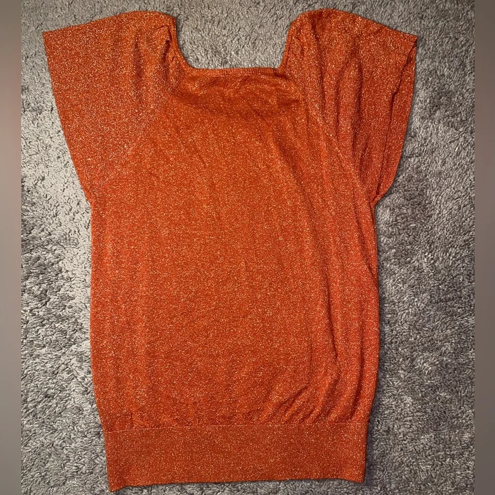 The Limited Women’s Shimmery Metallic Orange Short Sleeve Blouse Party Top Med - Picture 7 of 9